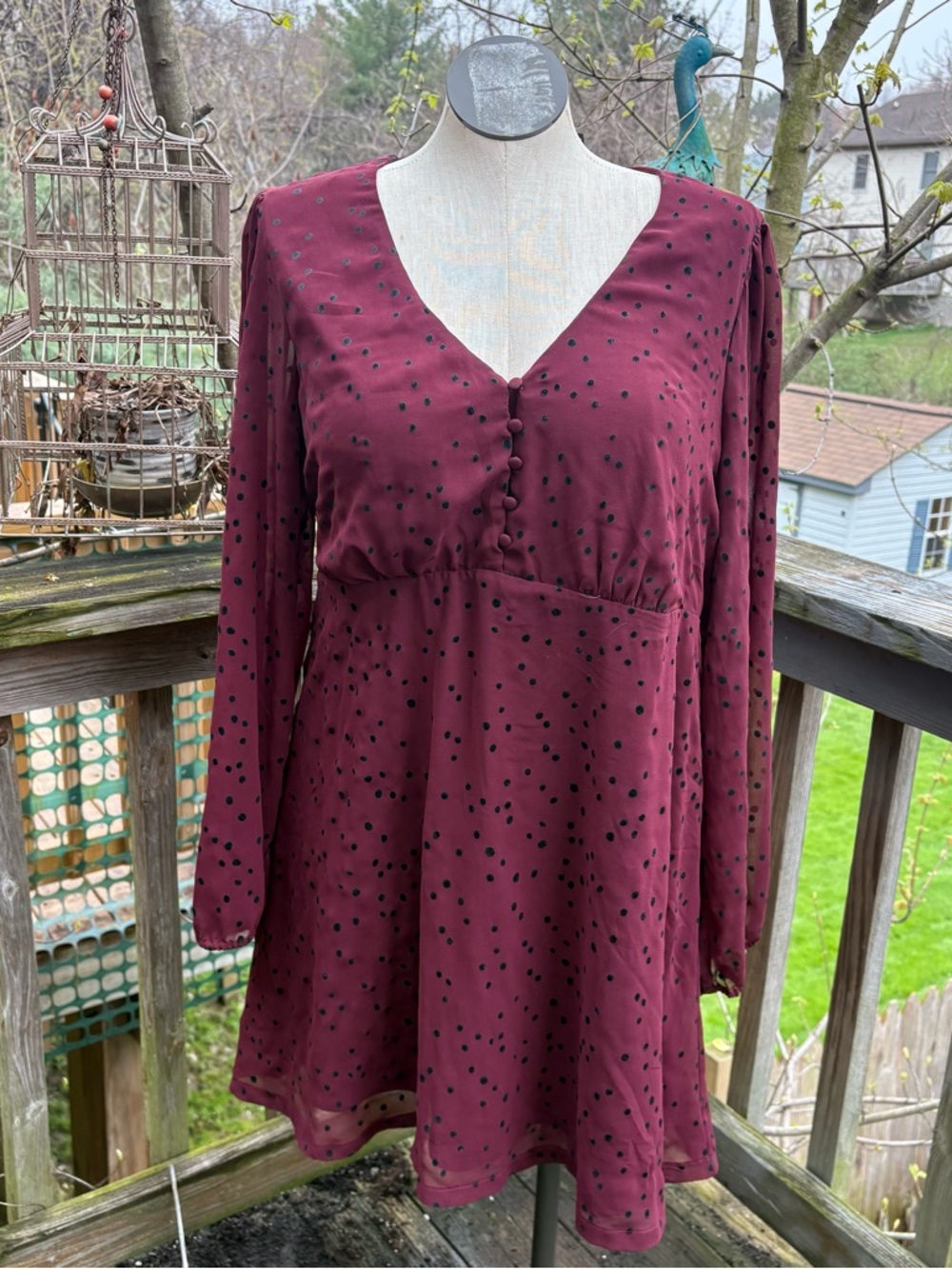Forever 21+ Burgundy Black Polka Dot Long Sleeve Dress Women’s Plus Size 3X